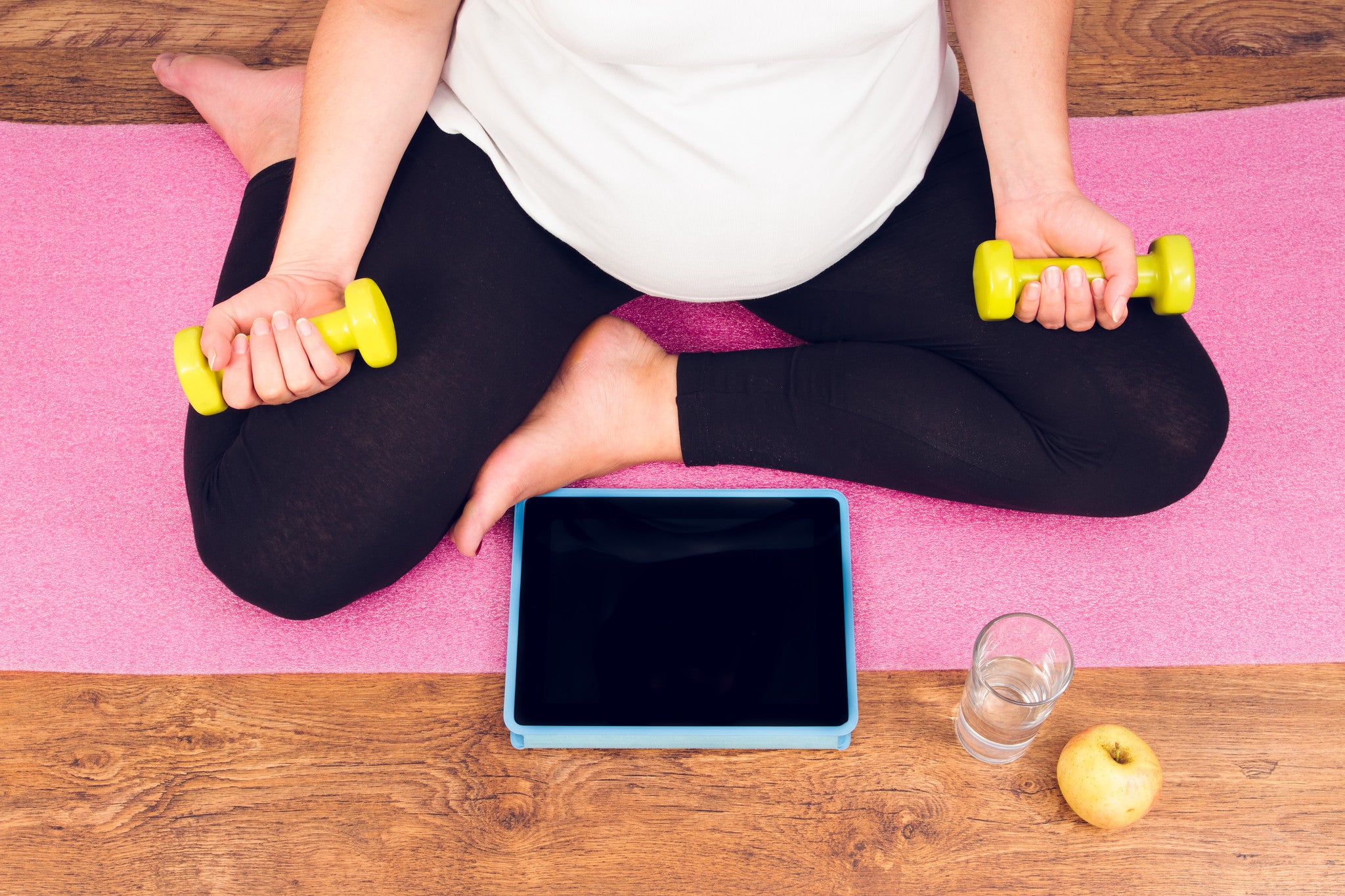 Home Pregnant Woman Eating Salad On Yoga Mat Picture And HD Photos